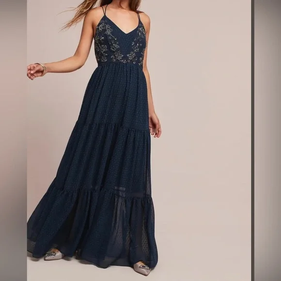 Ranna Gill Anthropologie Lucinda Beaded Maxi Dress Size 12 - Picture 1 of 12